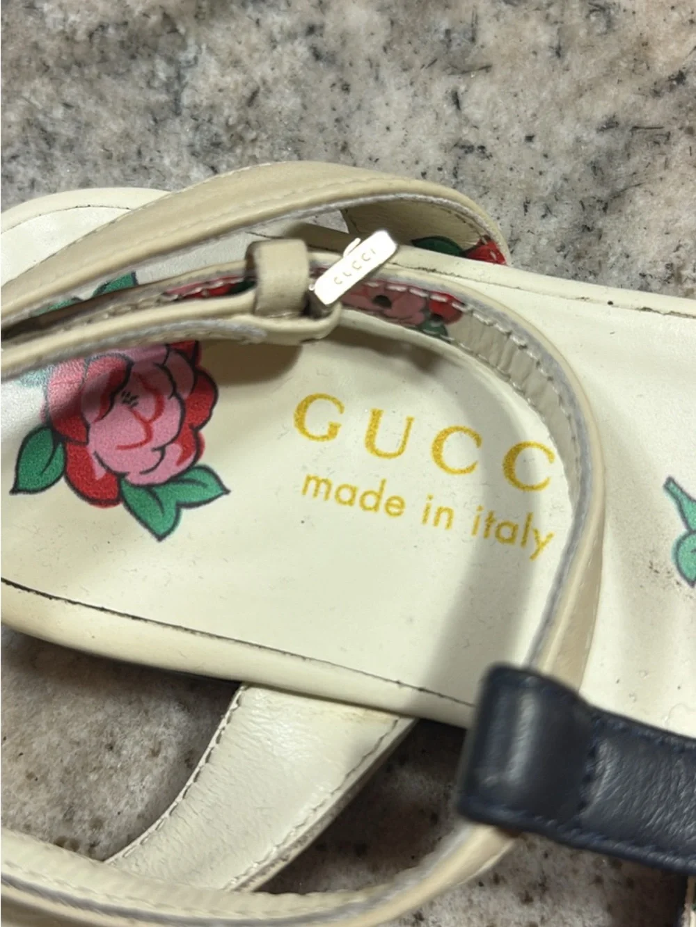 Gucci Kids Navy & Red Bow Floral Strap Sandals